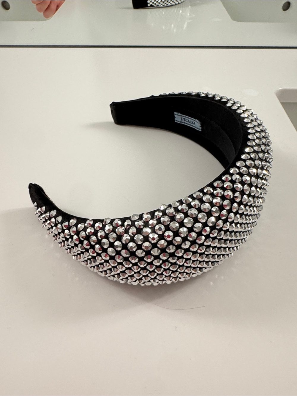 Prada Black Crystal-Studded Padded Headband